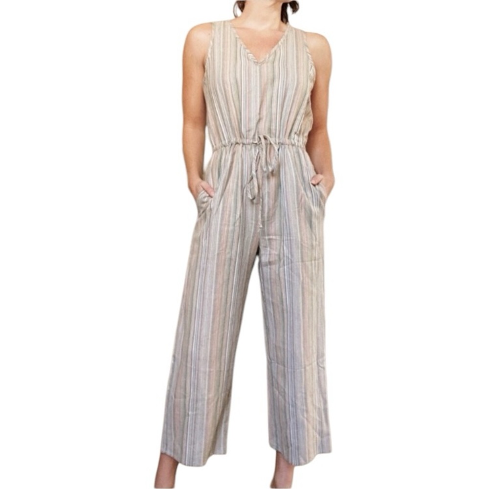 DREW Striped Linen Blend Sleeveless Jumpsuit NWT